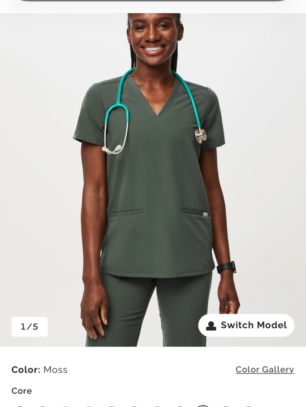 Figs Casma Moss Short-Sleeve V-Neck Scrub Top
